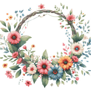 Beautiful flower frame watercolor vector isolated on transparent background