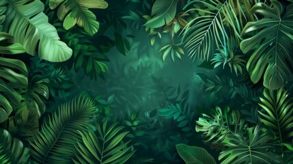 Wall Mural - Nature leaves, green tropical forest, backgound illustration concept 