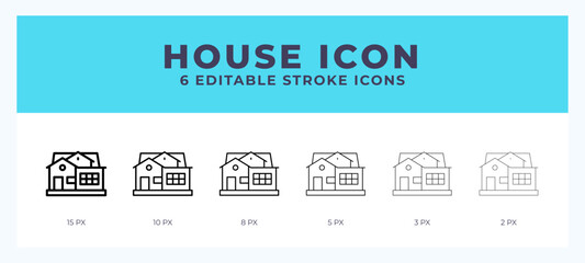 Sticker - House icon set with different stroke. Vector illustration with editable stroke.