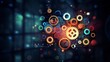 © Nayyab - Business process automation concept: gears and icons on abstract digital background illustrating efficiency and innovation.