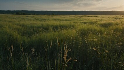 Wall Mural - Green meadow with high grass