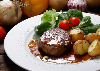 Wall Mural - Roasted filet mignon with salad