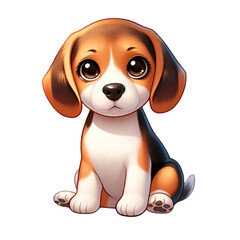 Wall Mural - A young beagle depicted in a charming cartoon style, sitting down on a transparent background