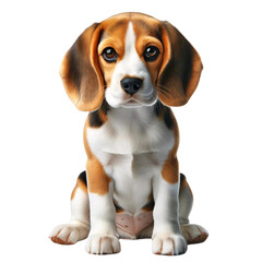 Wall Mural - A young beagle sitting down on a transparent background, featuring its typical tri-color coat with patches of black, white, and tan