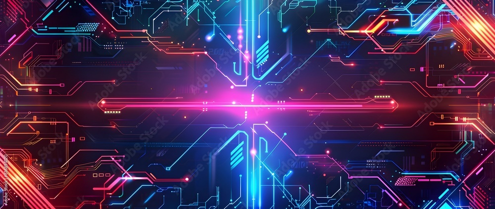 Glowing Digital Landscape of Futuristic Geometric Shapes and Neon ...