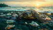 © Khawla - Plastic pollution in ocean problem. Sea Turtle eats plastic bag