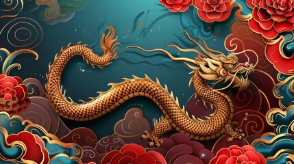 Wall Mural - Happy Chinese new year 2024 the dragon zodiac sign. 2024 Year logo. Greeting and celebration background. Asian Lunar Year