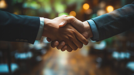 Wall Mural - Two men shake hands in a business setting