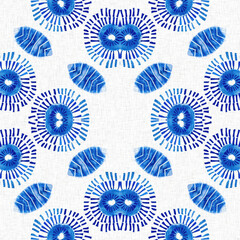 Wall Mural - Indigo blue tie-dye handmade textile seamless pattern. Asian style abstract blotched dyed effect print.