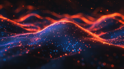 Poster - A computer generated image of a mountain range with a blue