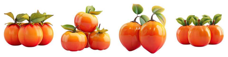 Wall Mural - Soft Smooth Persimmons Hyperrealistic Highly Detailed Isolated On Transparent Background Png File