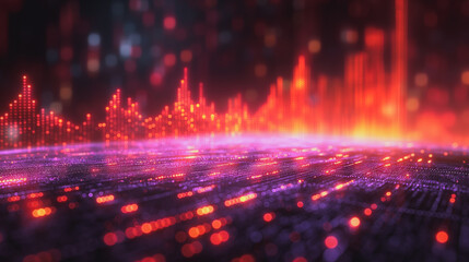 Poster - A computer generated image of a city with red and purple lights