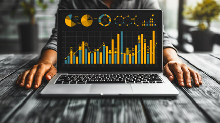 Poster - A laptop displaying a graph with a woman holding it