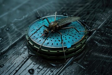 Poster - A fly perched on a clock on a table. Suitable for time management concepts