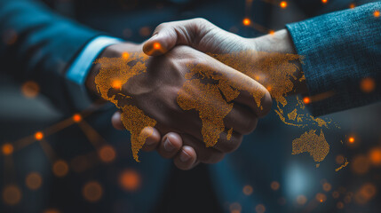 Poster - Two people shaking hands with a globe in the background