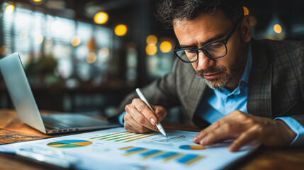 Poster - A man is writing on a piece of paper with a pen