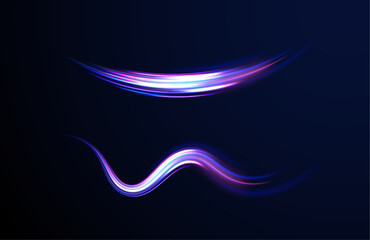 Fototapete - Car motion trails. Speed line motion vector background. Dynamic blue neon sport texture. Red blue motion police line, horizontal light rays. Abstract vector fire circles, sparkling swirls and energy l