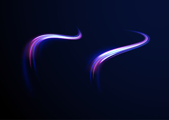 Fototapete - Car motion trails. Speed line motion vector background. Dynamic blue neon sport texture. Red blue motion police line, horizontal light rays. Abstract vector fire circles, sparkling swirls and energy l