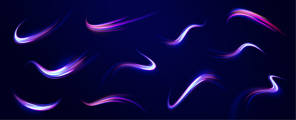 Fototapete - Laser beams luminous abstract sparkling isolated on a transparent background.  Abstract background in blue and purple neon glow colors. 