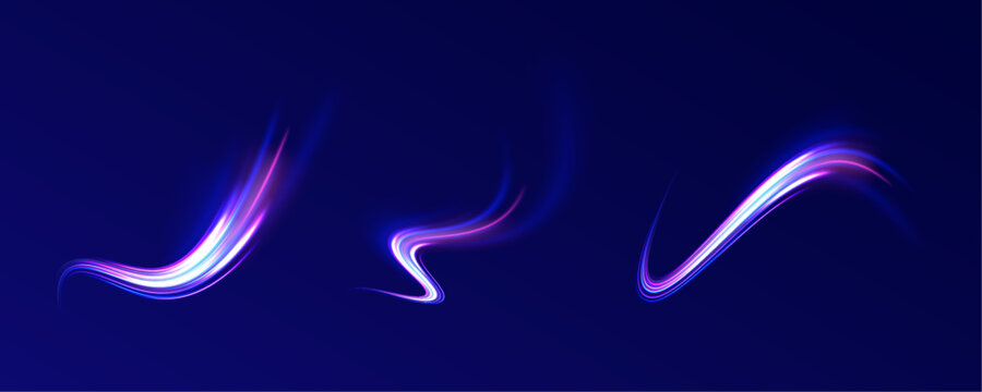 Laser beams luminous abstract sparkling isolated on a transparent background.  Abstract background in blue and purple neon glow colors. 