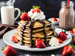 Canvas Print - delicious pancakewith fresh strawberries