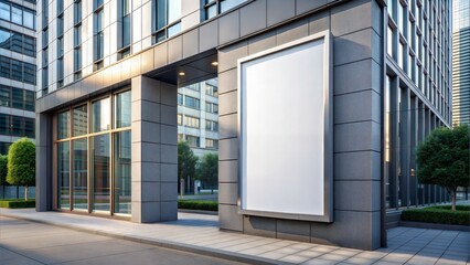 empty white poster mockup on on the wall of a business building, blank billboard display for modern office