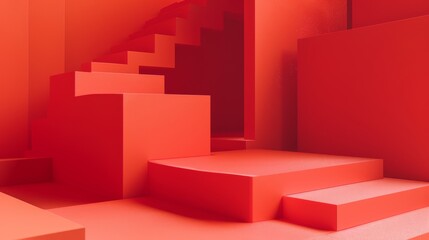 3D rendering of geometric composition with a red color