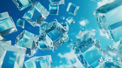 Poster - 3d rendered flying glass blocks, seamless loop in 4k