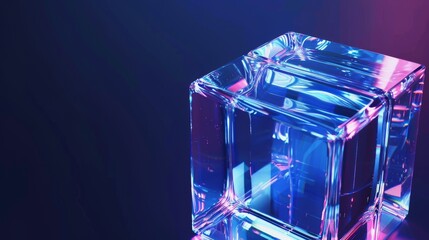 Canvas Print - A looped 4k seamless animation of a rotating glass cube, rendered in 3D