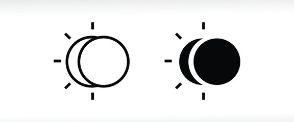 Brightness icon set, sun moon icon solar eclipse line and flat icons set, editable stroke isolated on white, linear vector outline illustration, symbol logo design style