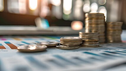 Poster - A stack of coins is positioned atop a graph, symbolizing financial growth and success.