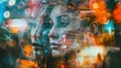 © engkiang - Double exposure portrait of young woman with abstract lights on her face.