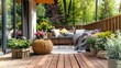 © vetrana - Cozy stylish terrace with outdoor furniture and green plants for relaxing area at home backyard