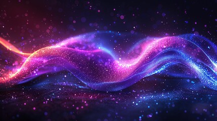 Dark abstract background with glowing waves. Flowing purple-blue modern wave lines. Futuristic technology concept.