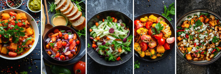 Poster - Various bowls filled with a colorful assortment of fresh vegetables such as carrots, cucumbers, tomatoes, bell peppers, and lettuce. The bowls are placed together in a visually appealing arrangement