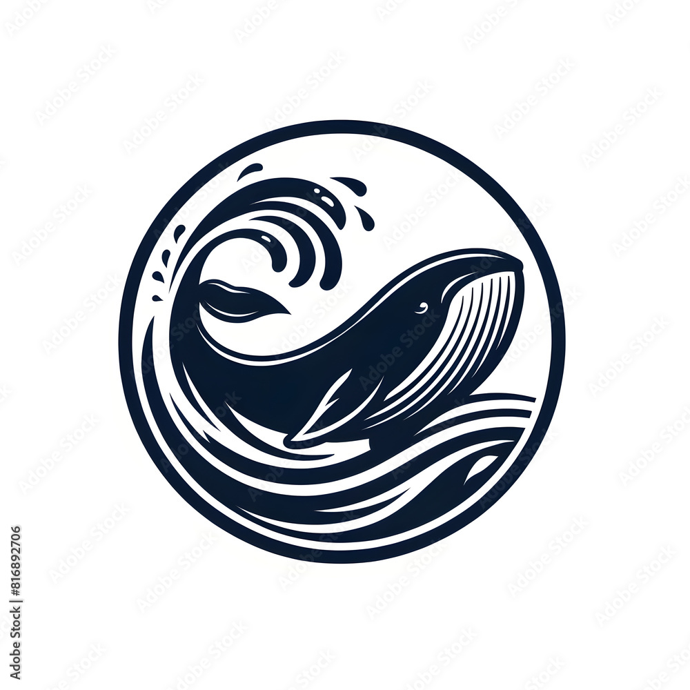 Minimalist whale splash icon in simple black and white logo style Stock ...