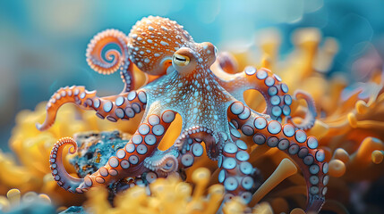 Octopus Camouflaged on Coral   Close Up Photo Realistic Concept Showing Marine Life s Fascinating Camouflage Abilities.