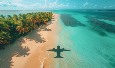 Wall Mural - Aircraft shadow over the tropical island.
