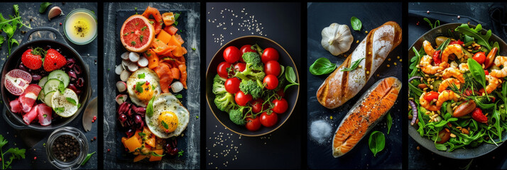 Poster - A variety of colorful and fresh foods are arranged on a black background