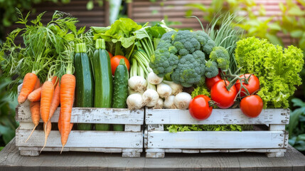 Poster - Fresh Organic Vegetables in a Wooden Crate