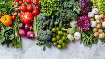 Poster - A variety of fresh and colorful vegetables neatly arranged on a white surface