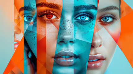 Poster - A poster featuring the face of a woman depicted in different vibrant colors, showcasing a creative and artistic display of facial features across various hues