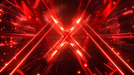 Canvas Print - A dynamic digital art composition featuring glowing red neon lights intersecting to form an 'X' shape, surrounded by scattered lights and futuristic design elements.