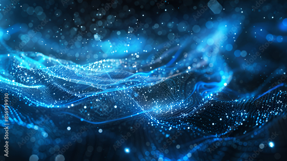 3D rendering of abstract blue digital waves with depth of field and ...