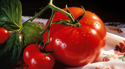 Wall Mural - Vibrant Freshness: Realistic Scene Featuring a Close-Up of a Tomato