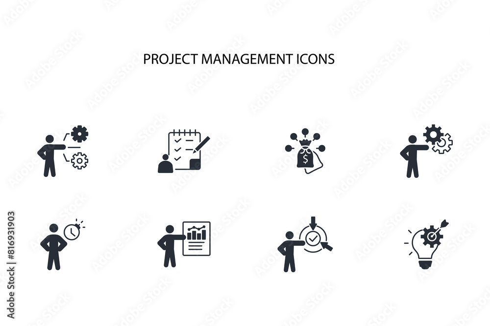 Project Manager Pictogram Project Management icon set.vector.Editable stroke.linear style sign ...