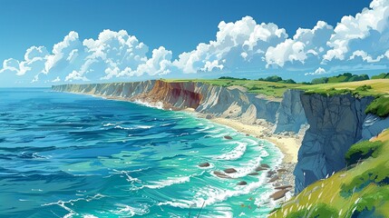 Wall Mural - environment concept, an illustration showing the progression of a coastal cliff eroding and collapsi