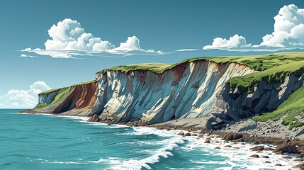 Wall Mural - environment concept, an illustration showing the progression of a coastal cliff eroding and collapsi