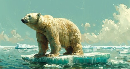 Wall Mural - environment concept, an image of a polar bear stranded on a small, melting ice floe in the arctic. i