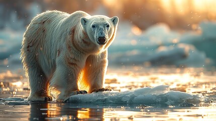 Wall Mural - environment concept, an image of a polar bear stranded on a small, melting ice floe in the arctic. i